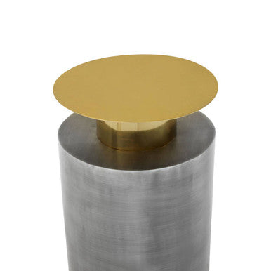 Grey Metal Straight Base Accent Table with Warm Metallic Gold Top