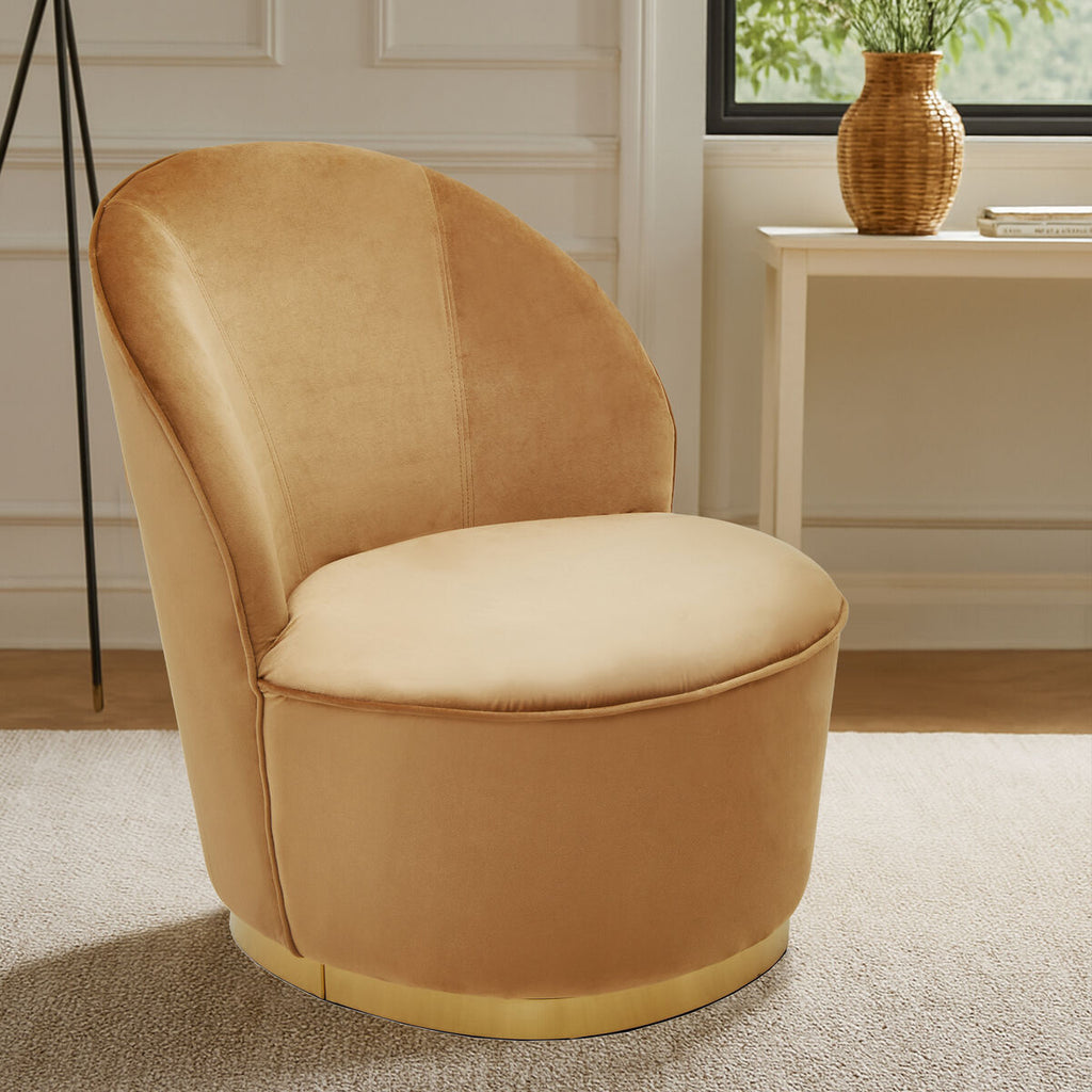 Beige Velvet Chair with Gold Finish Base