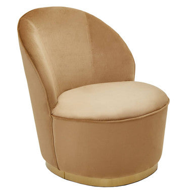 Beige Velvet Chair with Gold Finish Base