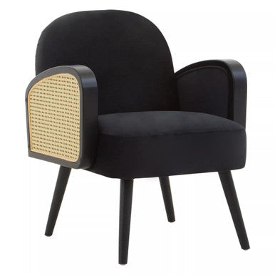 Black Velvet and Rattan Armchair