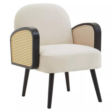 Cream Velvet and Rattan Armchair