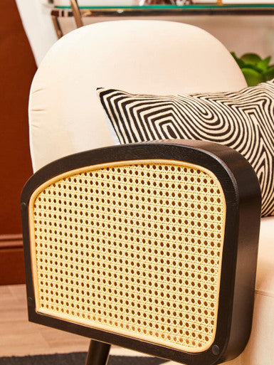 Cream Velvet and Rattan Armchair