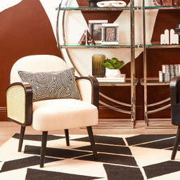 Cream Velvet and Rattan Armchair