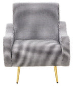 Black and White Houndstooth Armchair with Gold Finish Metal Legs