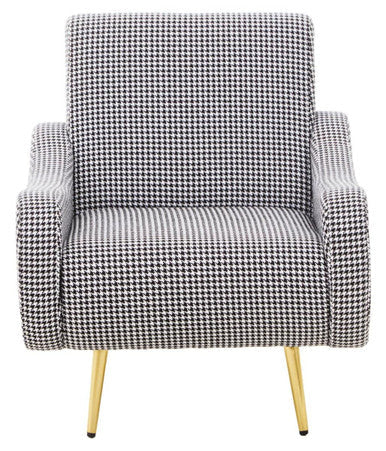 Black and White Houndstooth Armchair with Gold Finish Metal Legs