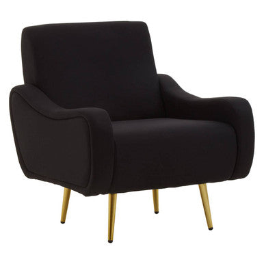 Black Fabric Armchair with Gold Finish Metal Legs