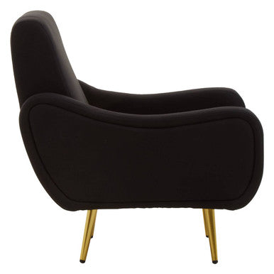 Black Fabric Armchair with Gold Finish Metal Legs
