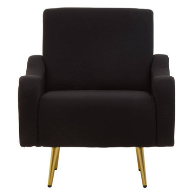 Black Fabric Armchair with Gold Finish Metal Legs