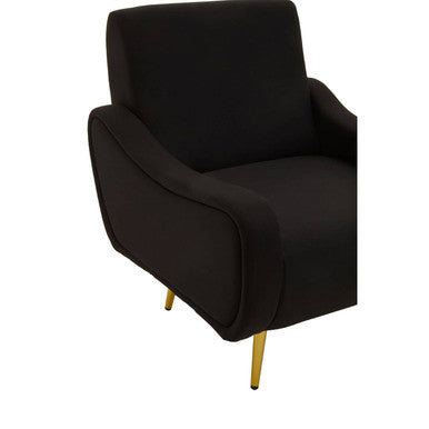 Black Fabric Armchair with Gold Finish Metal Legs