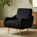 Black Fabric Armchair with Gold Finish Metal Legs