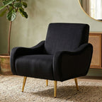Black Fabric Armchair with Gold Finish Metal Legs