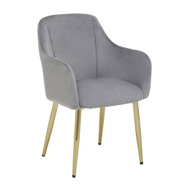 Grey Velvet Dining Chair with Raised Arms