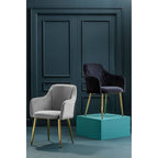 Grey Velvet Dining Chair with Raised Arms