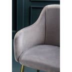 Grey Velvet Dining Chair with Raised Arms
