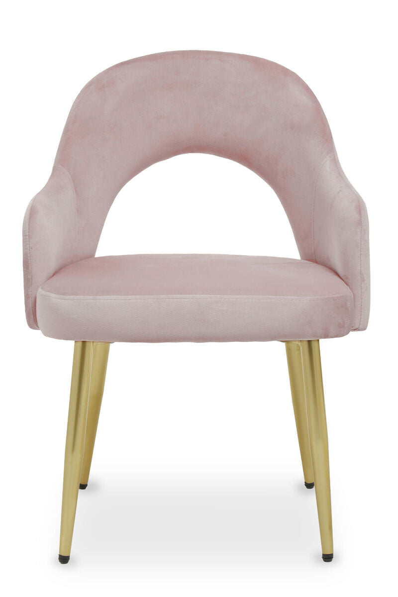 Pink Velvet Dining Chair with Raised Arms