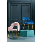 Pink Velvet Dining Chair with Raised Arms