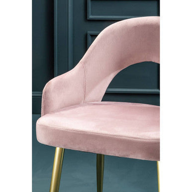 Pink Velvet Dining Chair with Raised Arms