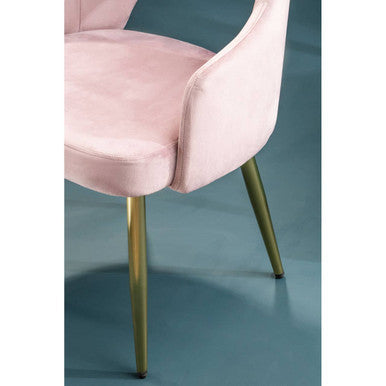 Pink Velvet Dining Chair with Raised Arms
