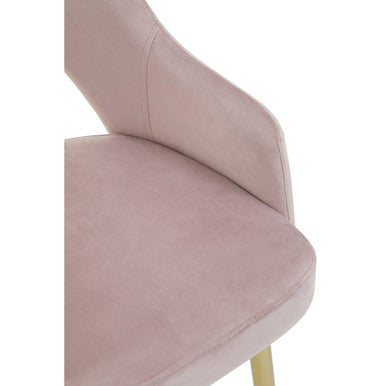 Pink Velvet Dining Chair with Raised Arms