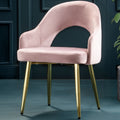 Pink Velvet Dining Chair with Raised Arms