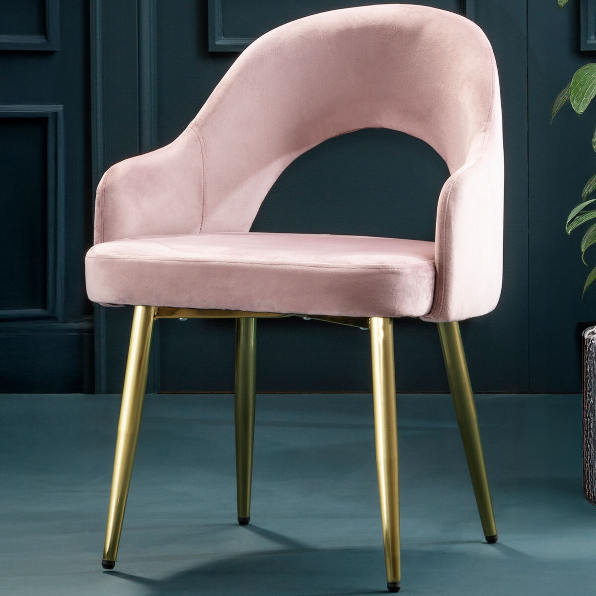 Pink Velvet Dining Chair with Raised Arms