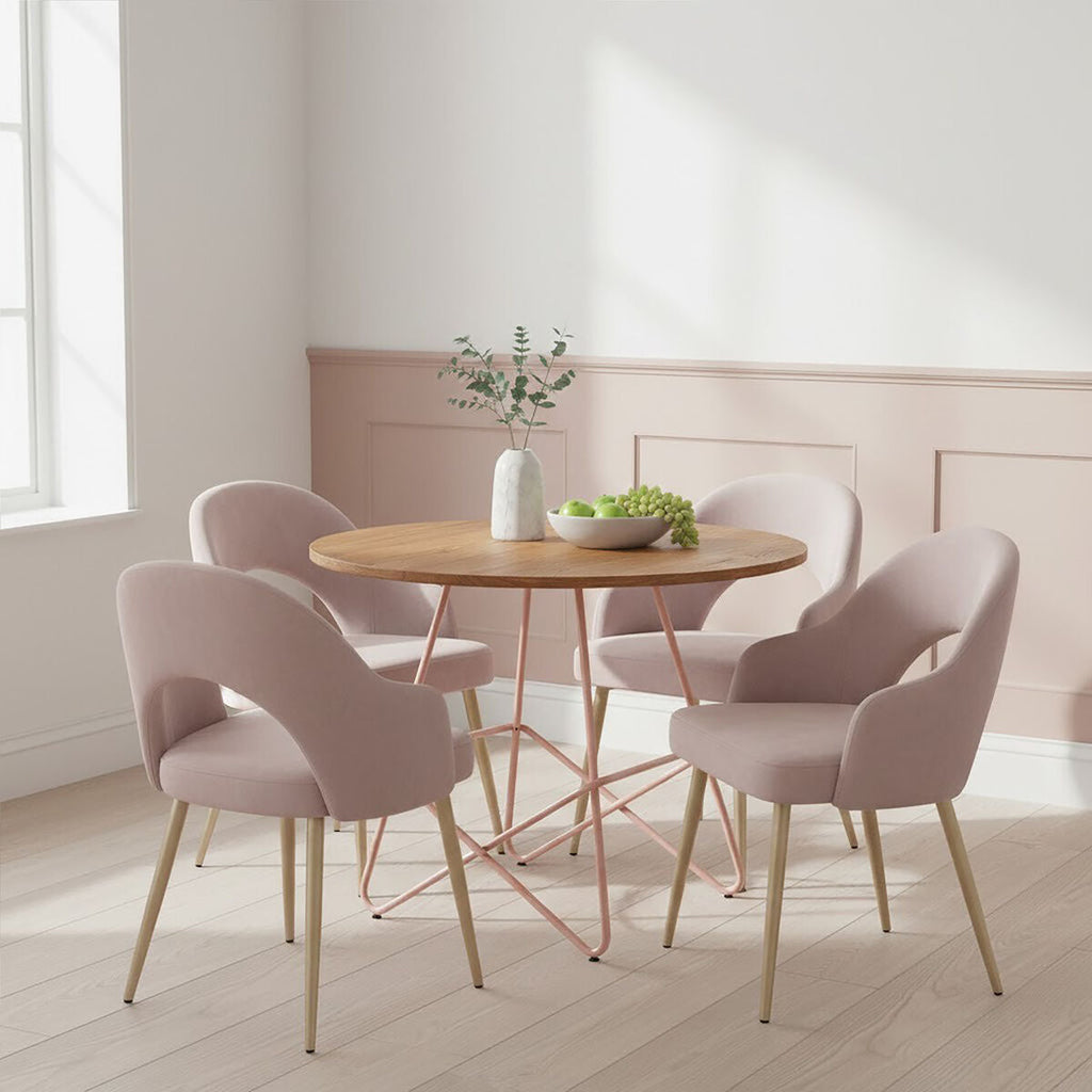 Pink Velvet Dining Chair with Raised Arms
