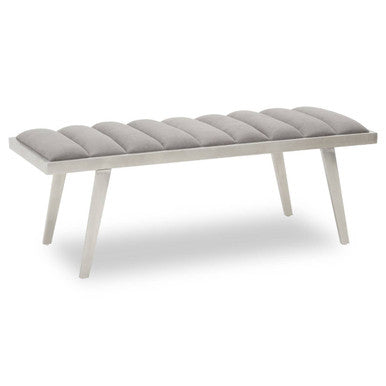 Grey Velvet Bench with Brushed Silver Finish Legs