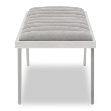 Grey Velvet Bench with Brushed Silver Finish Legs