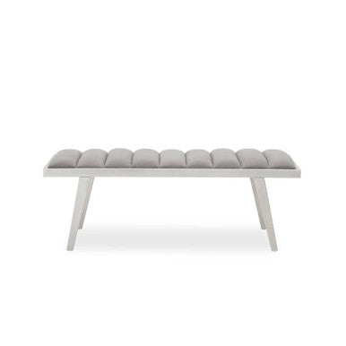 Grey Velvet Bench with Brushed Silver Finish Legs