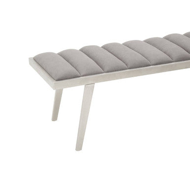 Grey Velvet Bench with Brushed Silver Finish Legs