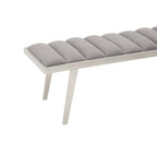 Grey Velvet Bench with Brushed Silver Finish Legs