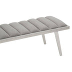 Grey Velvet Bench with Brushed Silver Finish Legs