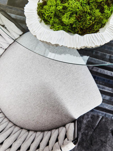 Grey Dining Chair with Woven Back