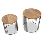 Natural Mango Wood and Black Finish Set of 2 Side Tables