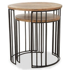 Natural Mango Wood and Black Finish Set of 2 Side Tables