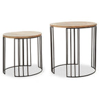 Natural Mango Wood and Black Finish Set of 2 Side Tables