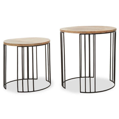 Natural Mango Wood and Black Finish Set of 2 Side Tables