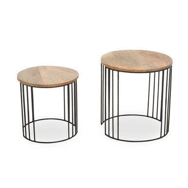 Natural Mango Wood and Black Finish Set of 2 Side Tables