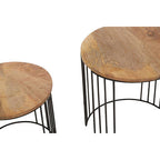 Natural Mango Wood and Black Finish Set of 2 Side Tables