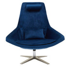 Navy Velvet Swivel Lounge Chair with Headrest