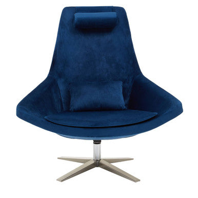Navy Velvet Swivel Lounge Chair with Headrest