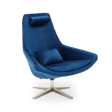 Navy Velvet Swivel Lounge Chair with Headrest