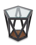 Clear Glass and Black Metal Hexagonal Side Table