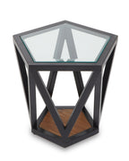 Clear Glass and Black Metal Hexagonal Side Table
