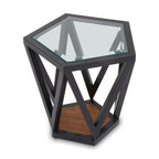 Clear Glass and Black Metal Hexagonal Side Table