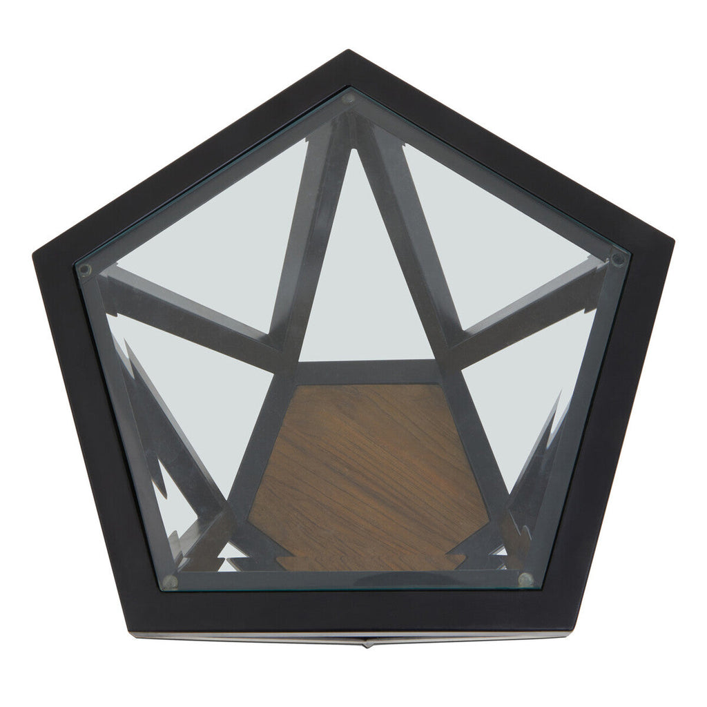 Clear Glass and Black Metal Hexagonal Side Table
