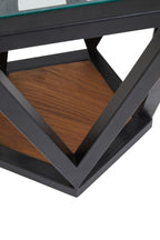 Clear Glass and Black Metal Hexagonal Side Table