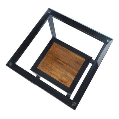 Clear Glass and Black Metal Side Table with Lower Shelf