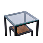 Clear Glass and Black Metal Side Table with Lower Shelf
