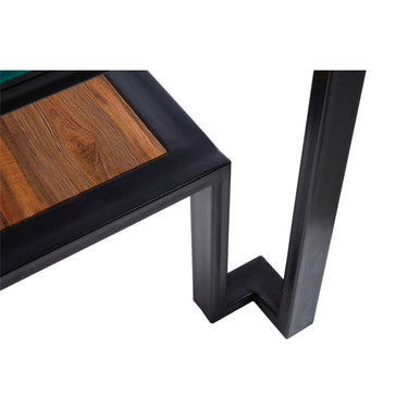 Clear Glass and Black Metal Side Table with Lower Shelf